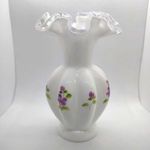 Vintage Fenton Silvercrest Violets in the Snow Melon Vase